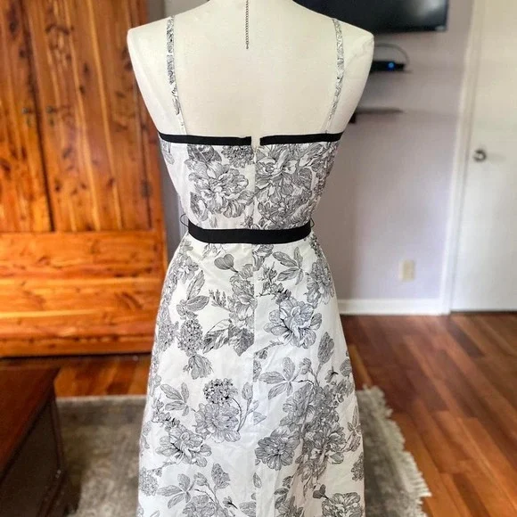 Dressbarn Womens Toile Floral Midi Dress White Black Cotton Fit Flare Size 8 - Picture 3 of 8